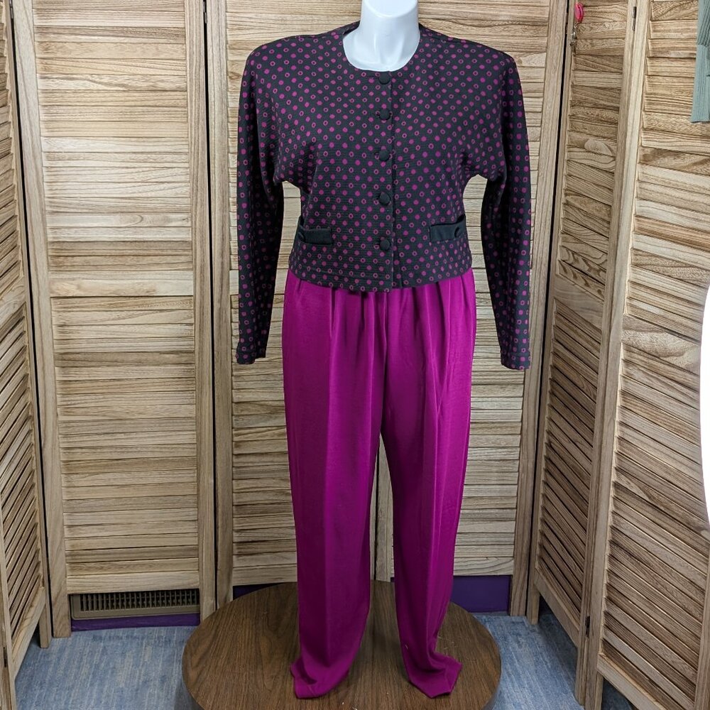 Norton McNaughton VINTAGE Polka Dot Cardigan and Magenta Pants Set Size LARGE
